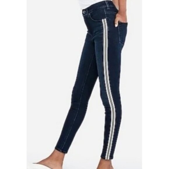 Express Ankle High Rise Denim Perfect Metallic Side Stripe Skinny Jean Womens 6 - Picture 13 of 13